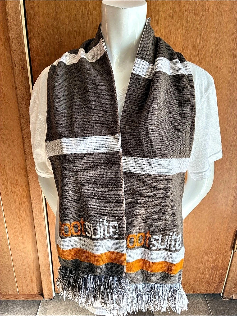 Hootsuite Corporate Merch Knit Winter Scarf with Fringe - Brown & Orange